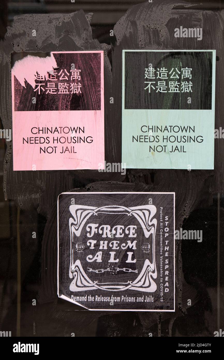 Wheatpaste posters in Chinatown of New York City, United States of America Stock Photo