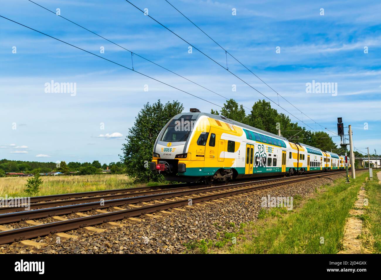 Germany , Lübben , 17.06.2022 , A passenger train of ODEG in summer weather Stock Photo