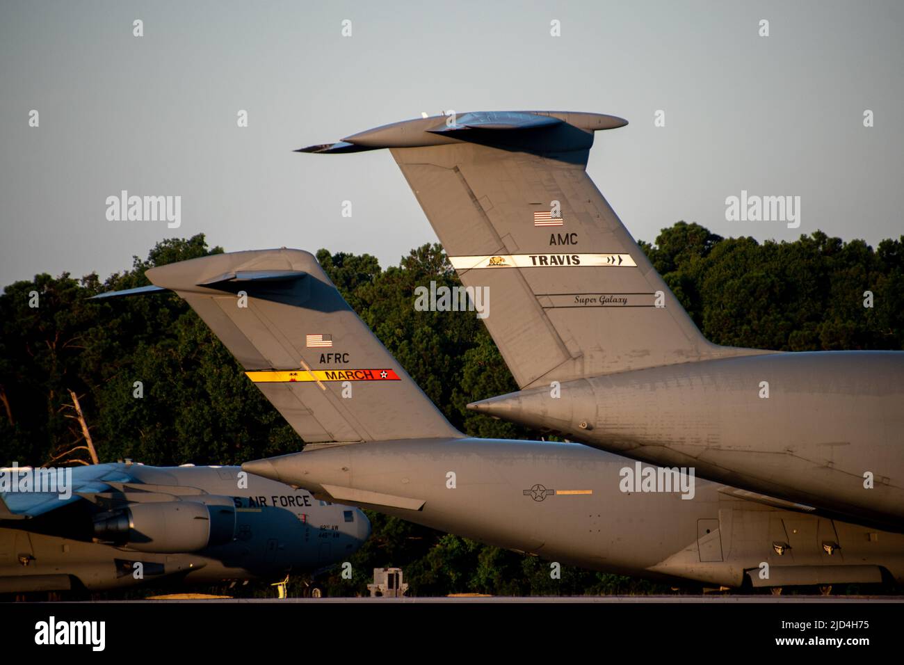 A C-5M Super Galaxy from Travis Air Force Base and A C-17 Globemaster  from March Air Reserve Base Stock Photo