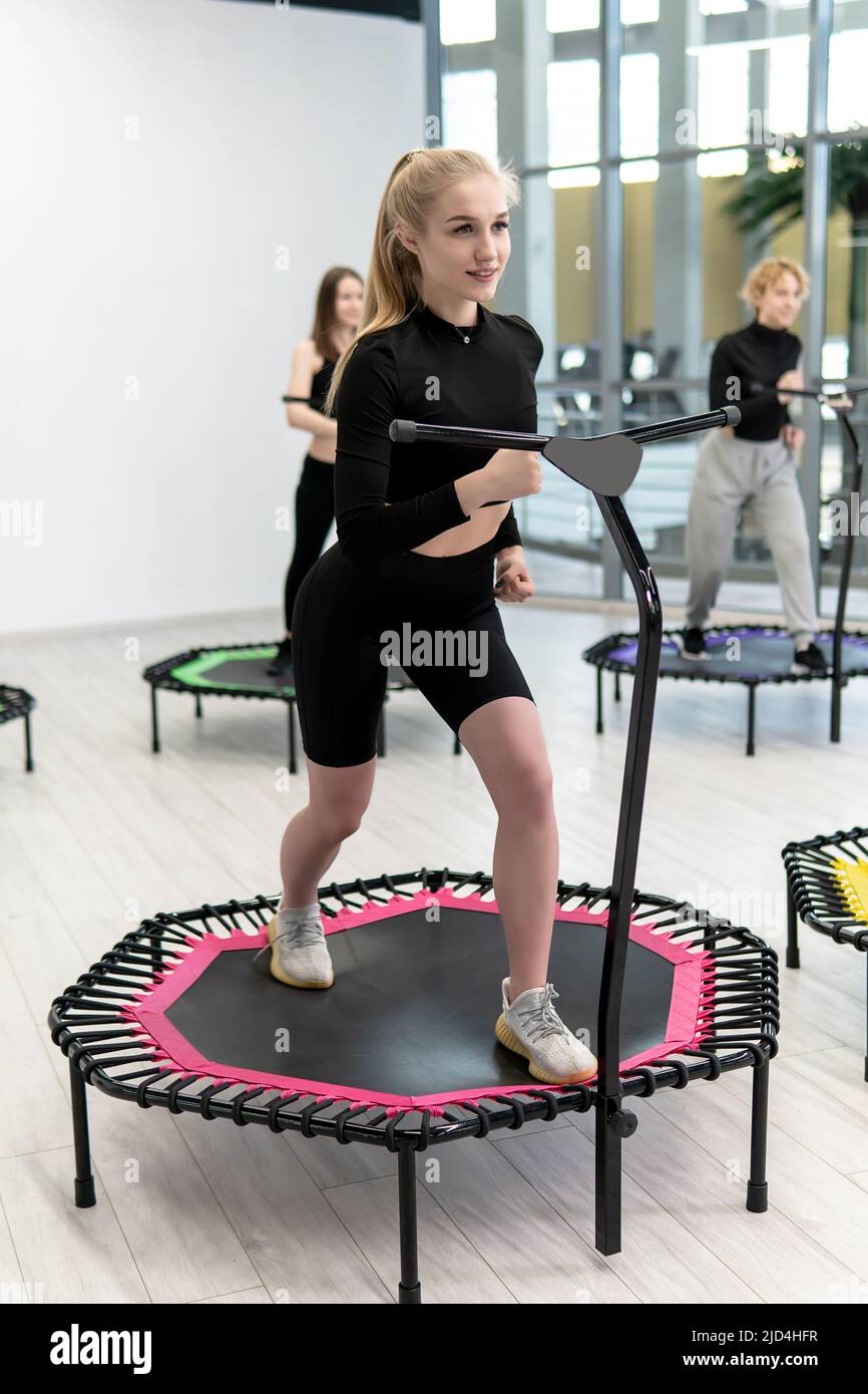 Fitness center group active trampoline friends youth health aerobic