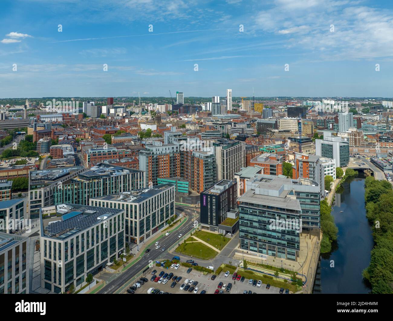 Aerial view of Leeds city centre showing Bridgewater Place, offices, apartments, new building