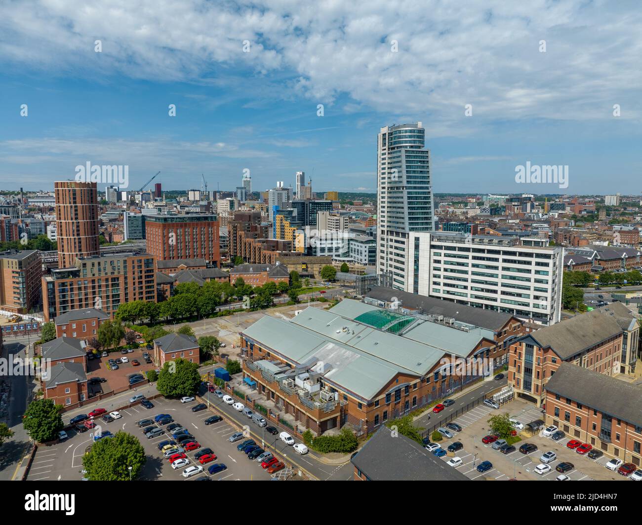 Leeds City Centre, West Yorkshire England. Aerial View of the northern city looking at Bridgewater place including train station, retail and offices Stock Photo