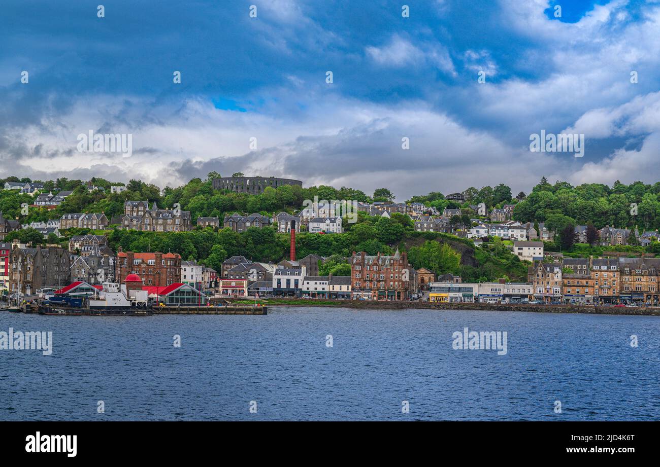 Onboard the ferry from Oban to the Isle of Mull Looking back to the