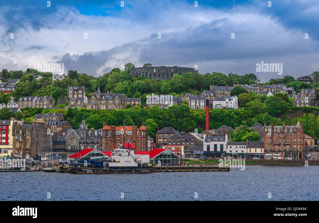 Onboard the ferry from Oban to the Isle of Mull Looking back to the