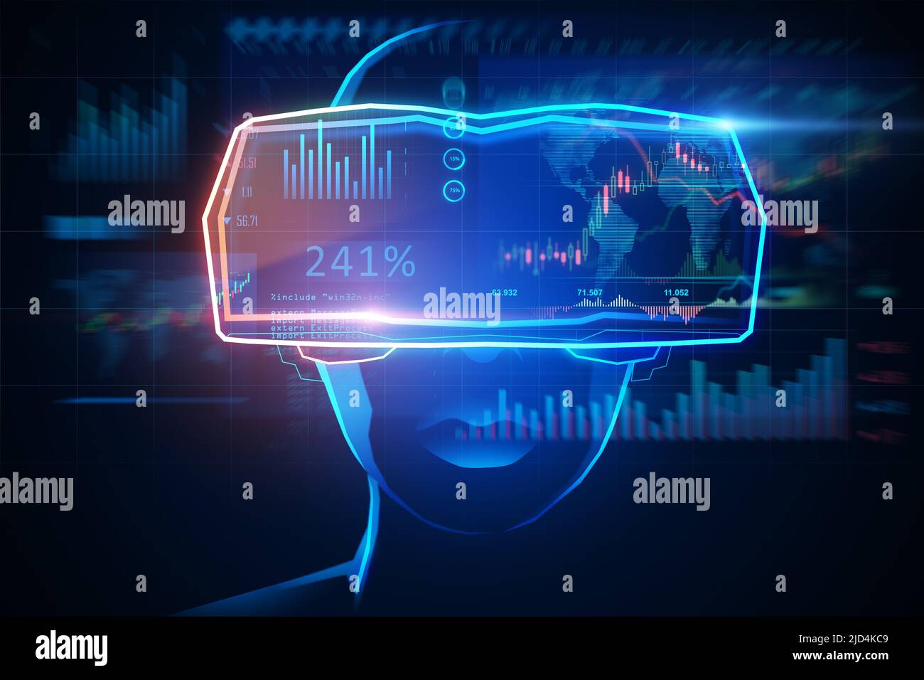Virtual reality forex exchange concept with digital glowing headset and ...
