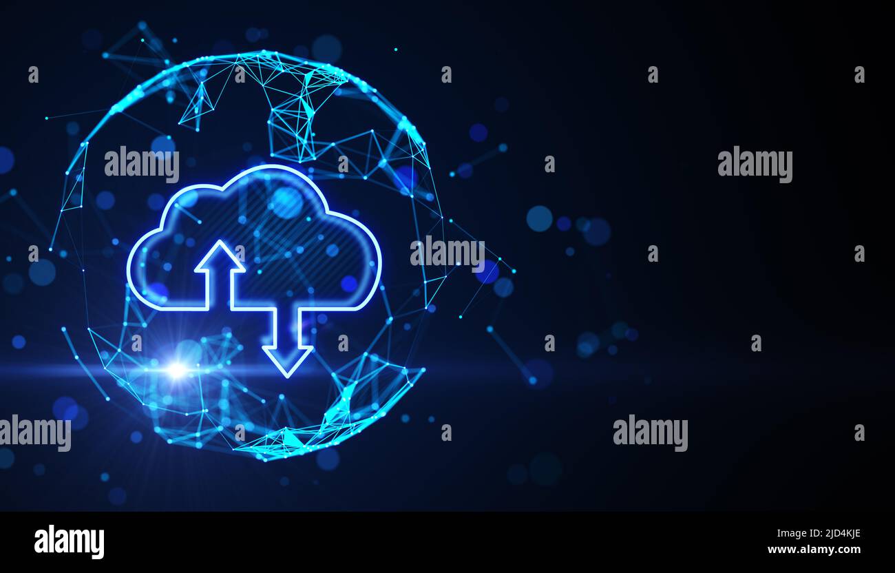 Data and information exchange concept with glowing digital cloud sign ...
