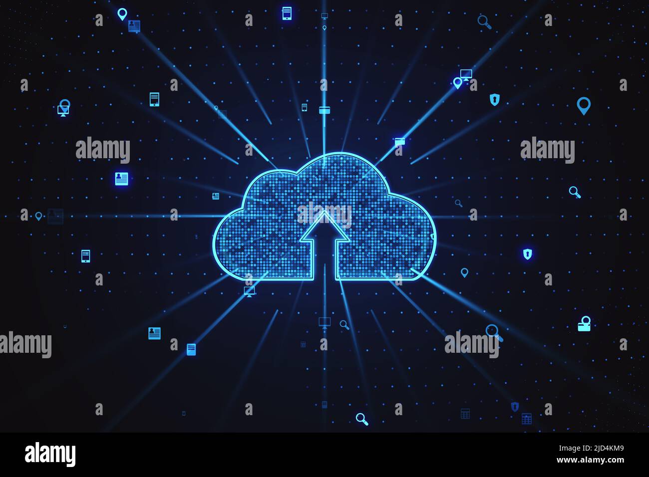 Internet storage and cloud computing technology concept with bright ...