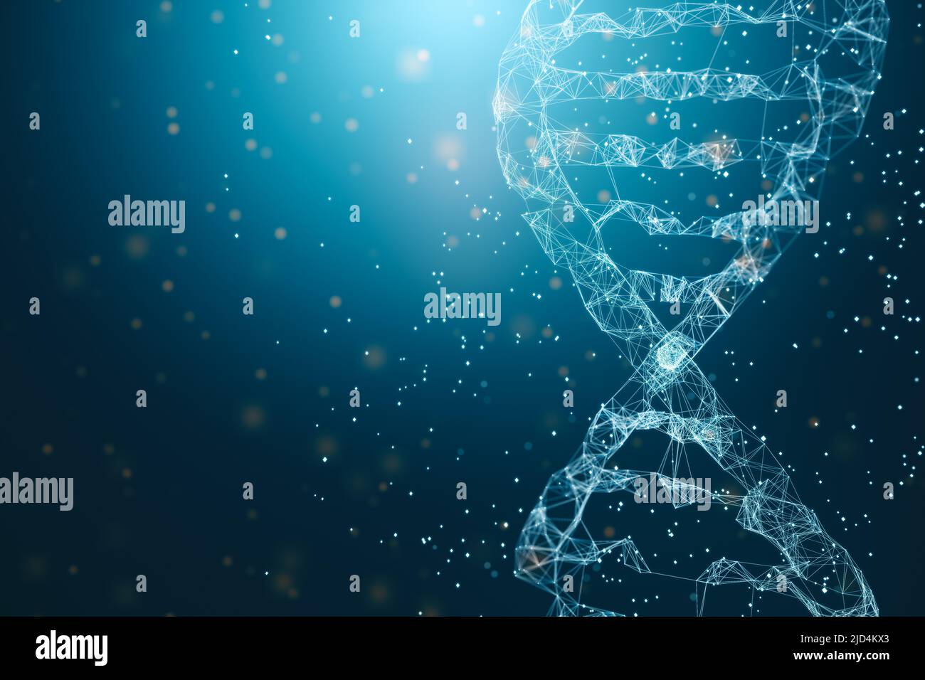 Biotechnology concept with digital human DNA structure on abstract blue ...