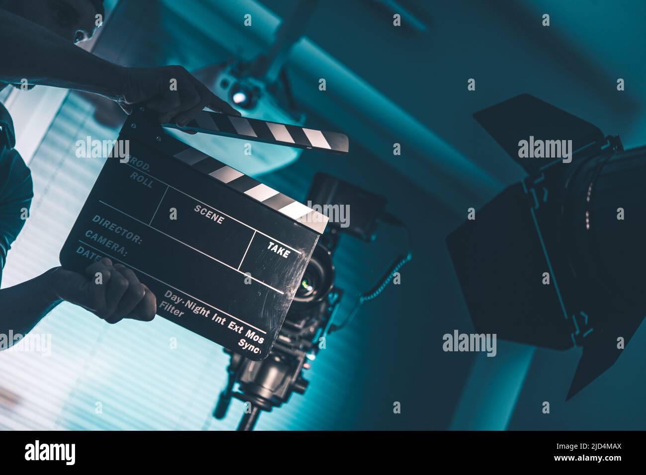 Closeup of a Movie Clipper During Video Shooting Process with Copy