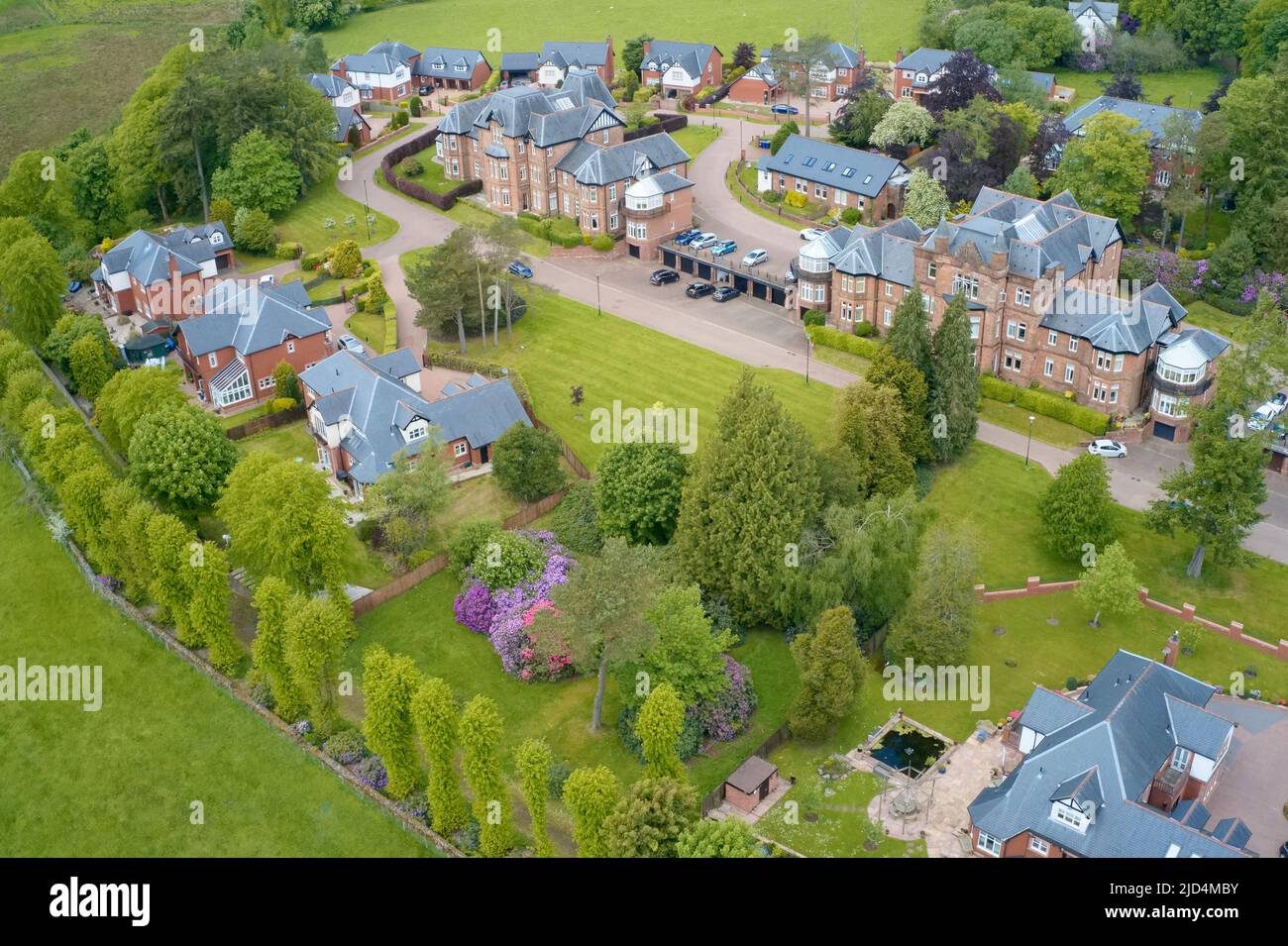 Luxury countryside rural village aerial view from above in St Andrews Scotland UK Stock Photo