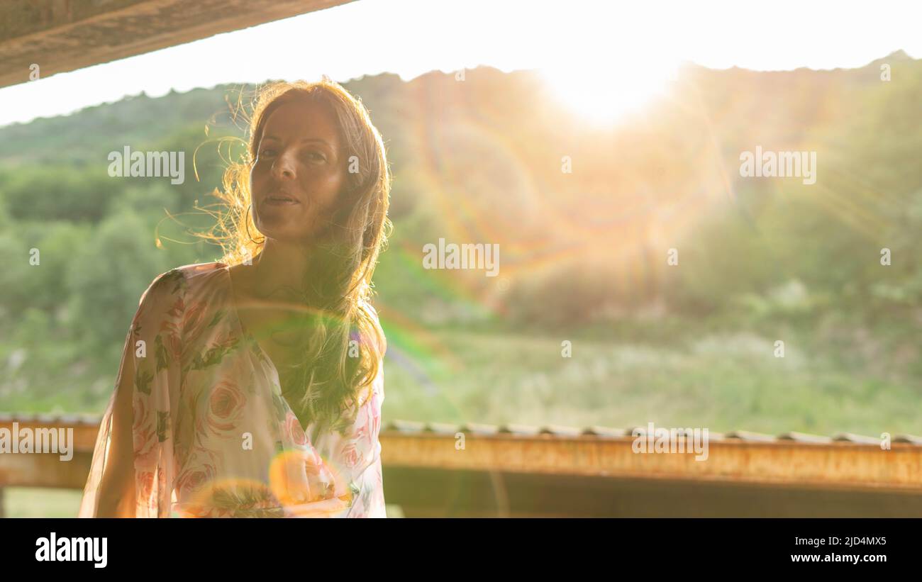 woman rays of am Stock Photo