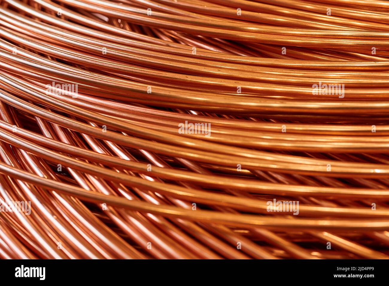 Shiny winded copper cable in warehouse of production plant Stock Photo