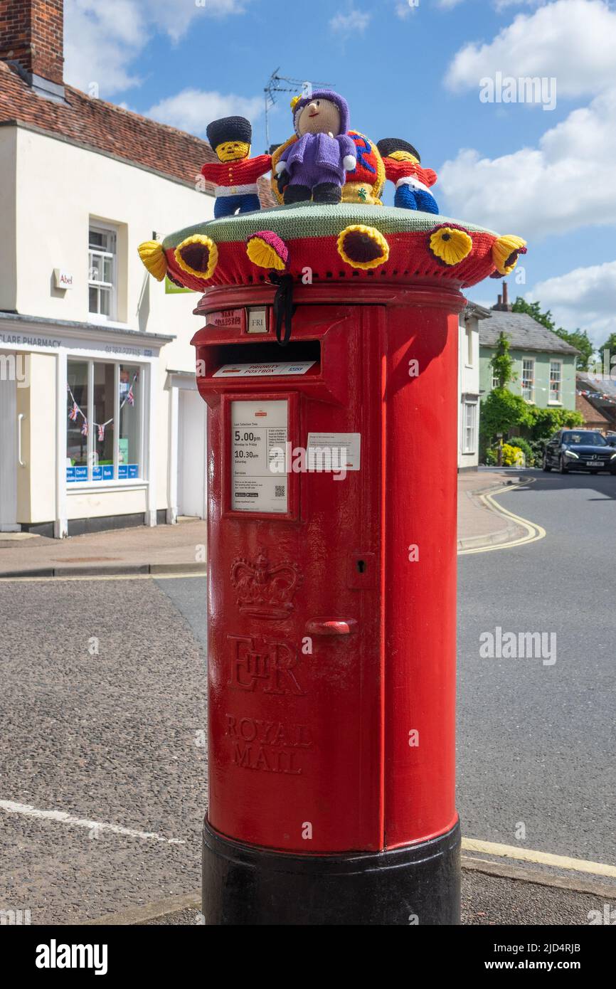 England, Suffolk, Clare, Post Box decorated for Queen's Platinum
