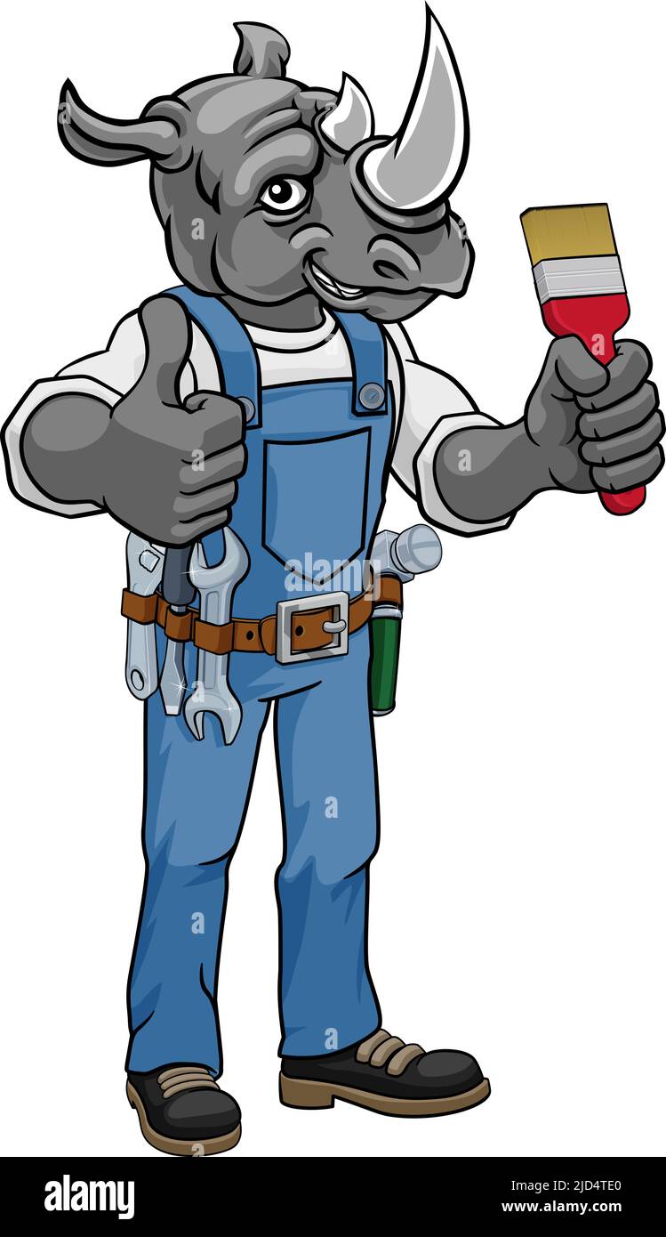 Rhino Painter Decorator Holding Paintbrush Stock Vector