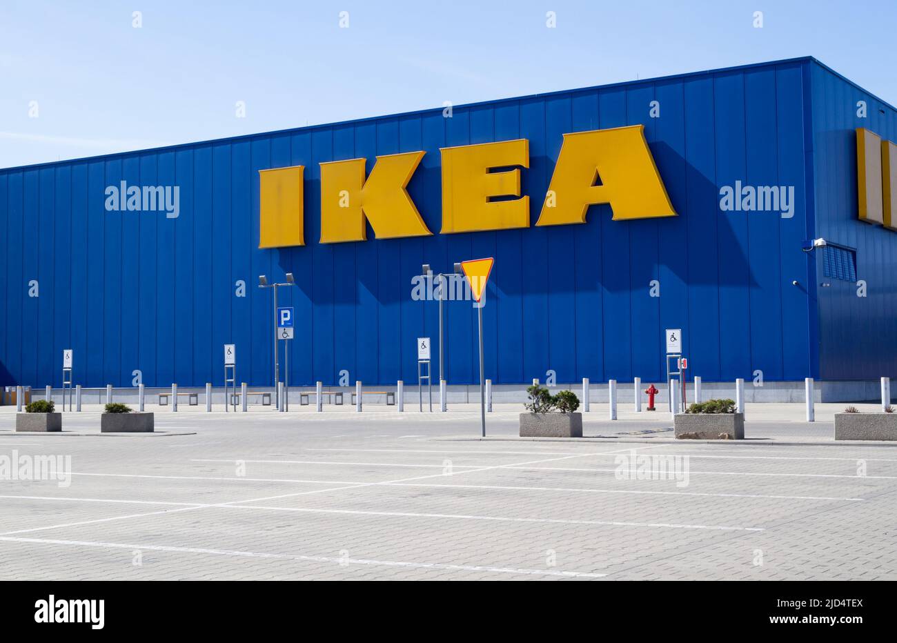 IKEA Store Kraków. Home furnishing retail shop. Exterior with brand logo sign, Swedish multinational company logotype in Krakow, Poland. Stock Photo