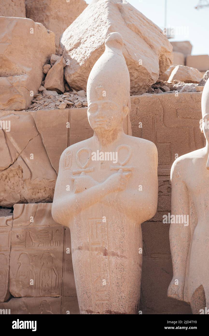 ancient statues of Egyptian pharaohs at Karnak Temple in Luxor Egypt