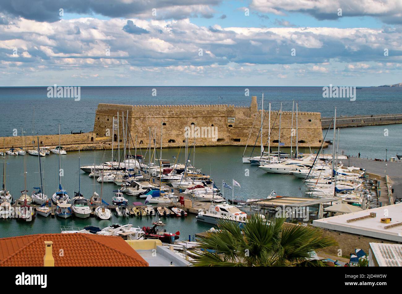 Heraklion Fort and harbour on a cloudy morning shot from above Stock Photo
