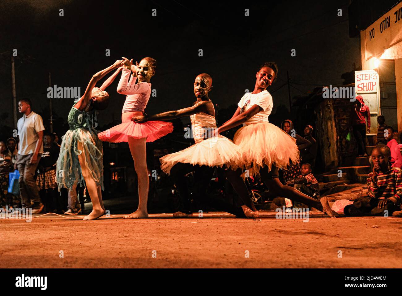 June 11, 2022, Nairobi, Kenya: Young ballerinas from Kibera Slums show off  their skills during a ballet dance night dressed in colorful costumes in  Nairobi. A team of young ballerinas from the