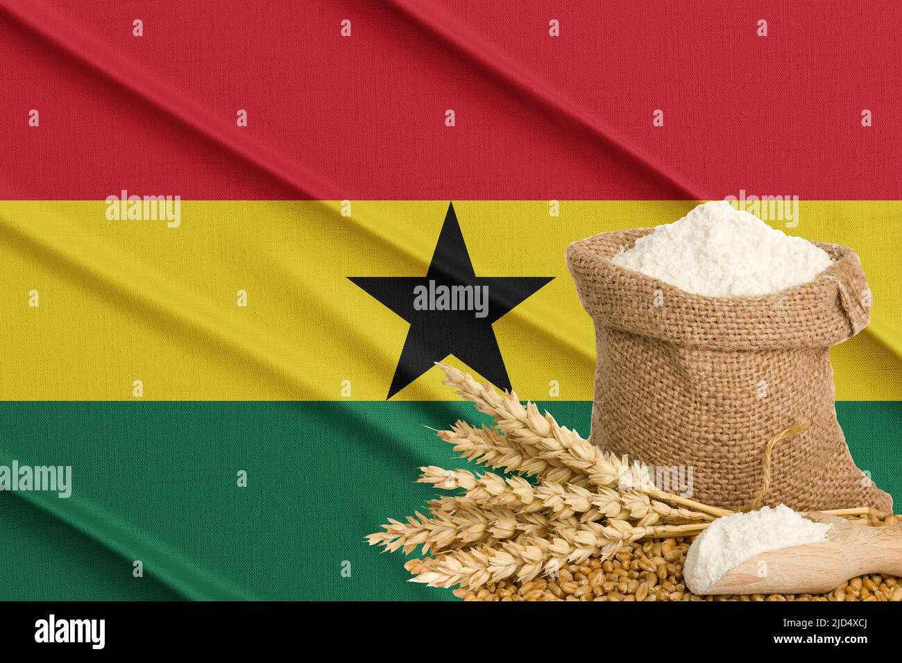 Ghana grain crisis, Concept global hunger crisis, On background Flag