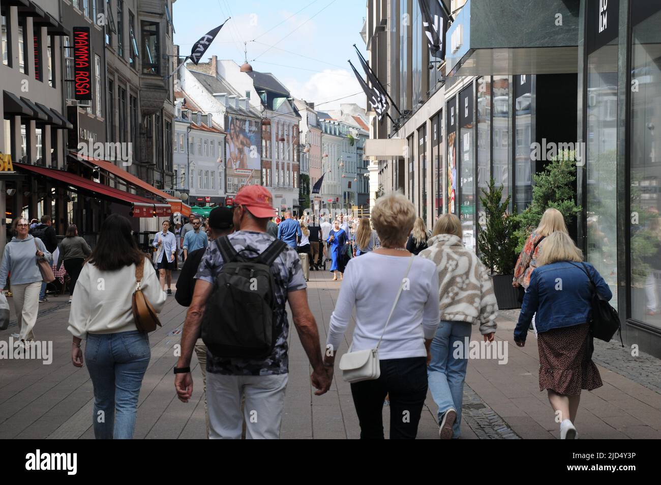 Copenhagen/Denmark/18 June 2022/. Shoppers and tarvellers on Copenhagen's walking street called stroeget or financial street amager torv.   (Photo..Francis Joseph Dean/Deanpictures. Stock Photo