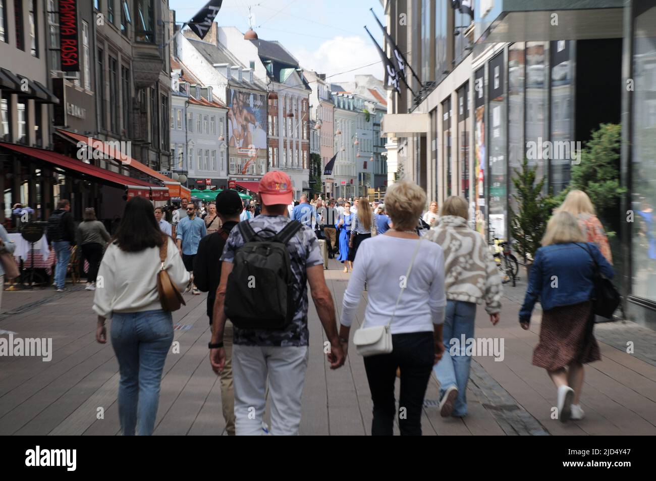 Copenhagen/Denmark/18 June 2022/. Shoppers and tarvellers on Copenhagen's walking street called stroeget or financial street amager torv.   (Photo..Francis Joseph Dean/Deanpictures. Stock Photo