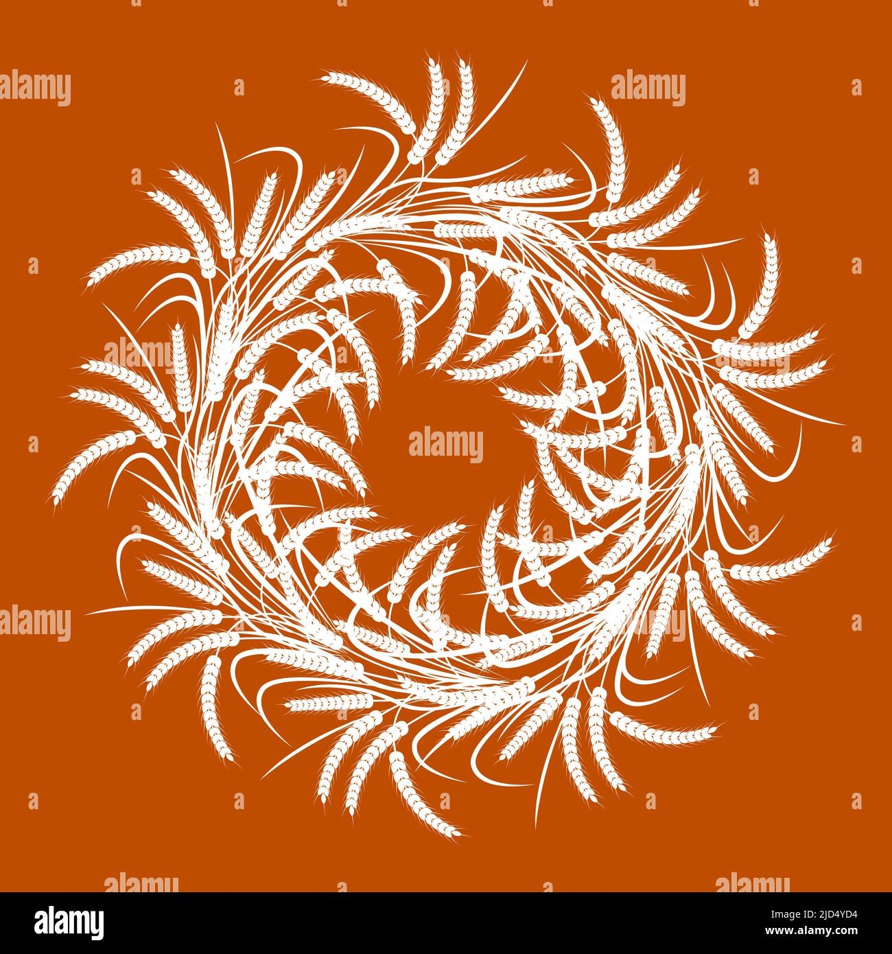 Circle, wreath of ears of wheat on a brown background. Horizontal seamless pattern. Two color vector illustration Stock Vector