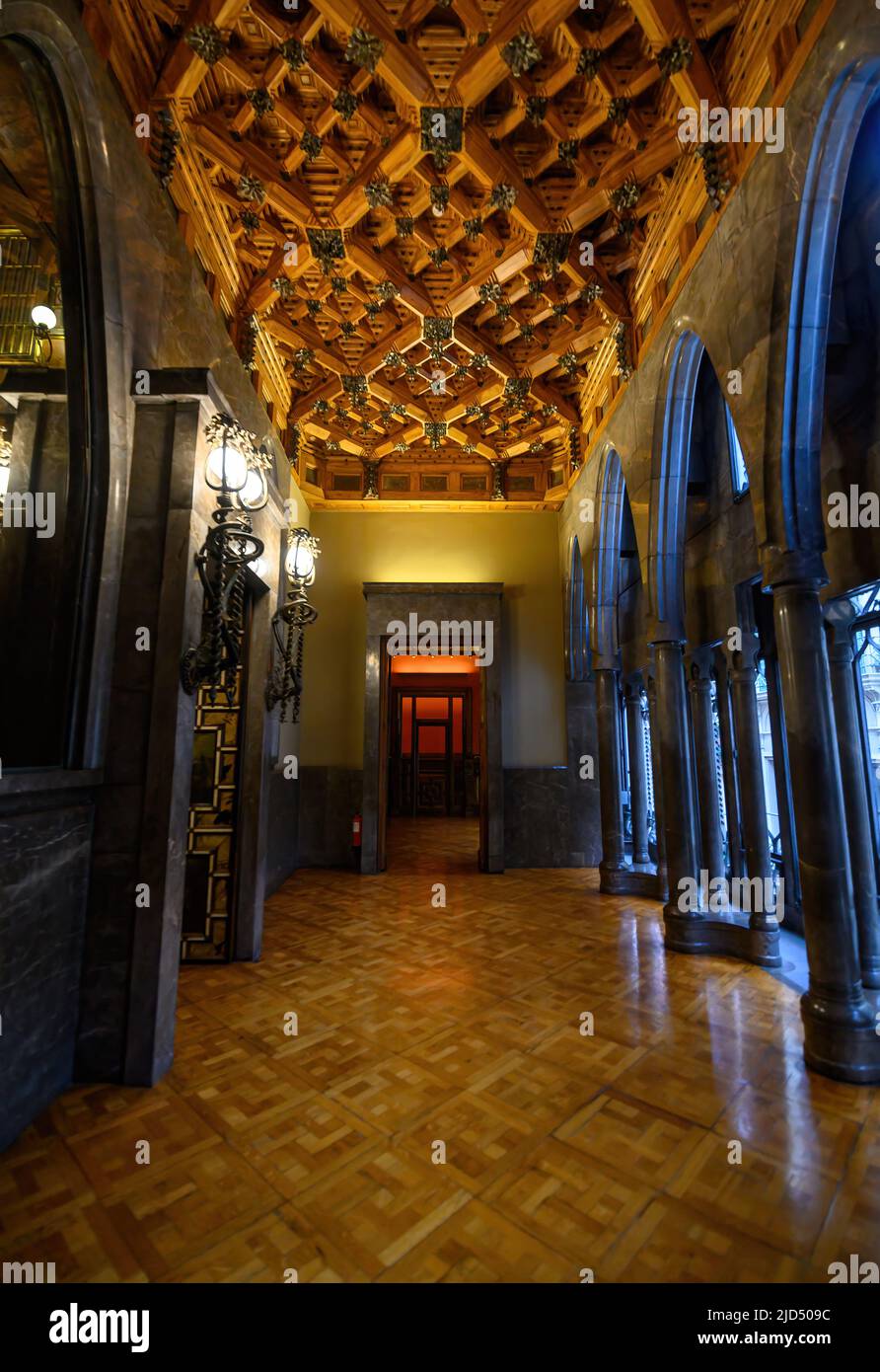 Barcelona, Spain. Interior of The Palau Guell or palace. A mansion designed by the Catalan architect Antoni Gaudi Stock Photo