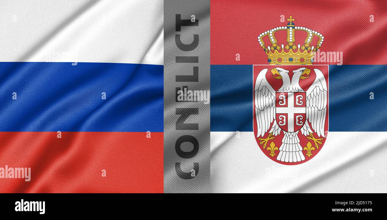 Sebian Vs. Russian Flags Conflict Russia and Serbia, war between Russia vs Serbia, fabric ...