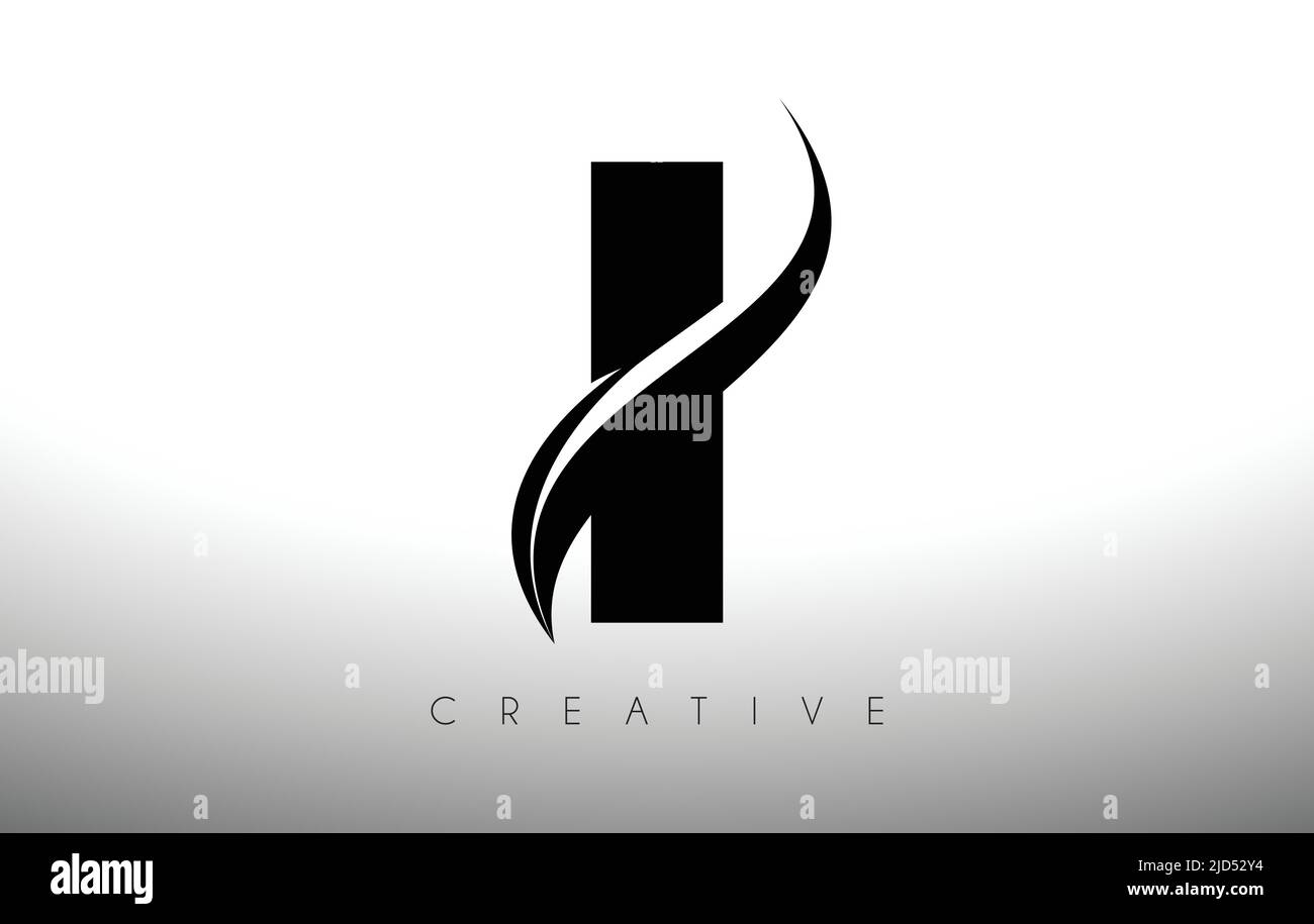 I Swoosh Letter Cut Logo Design with Black Swoosh and Creative Icon ...