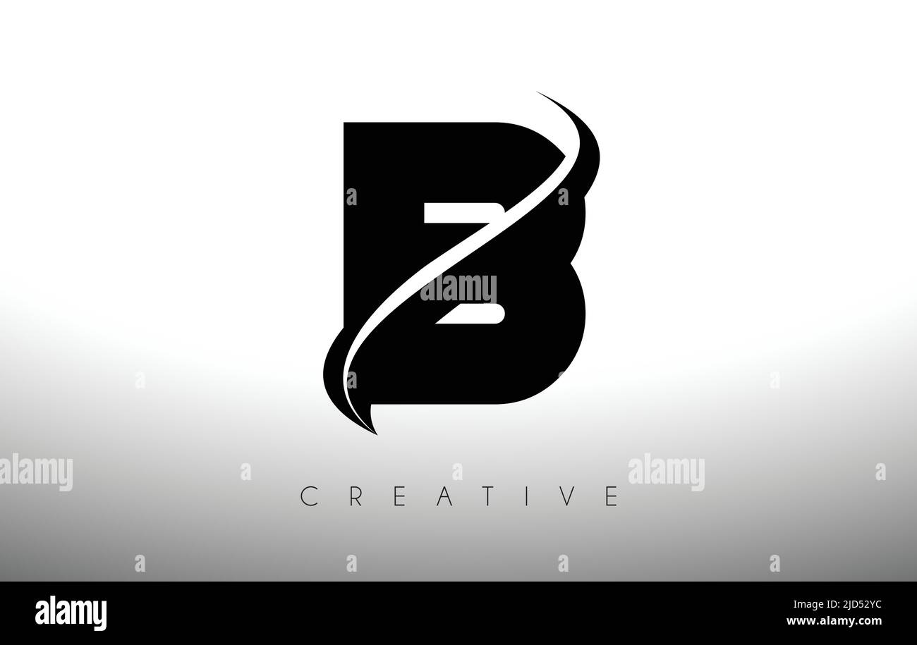 B Swoosh Letter Cut Logo Design with Black Swoosh and Creative Icon ...