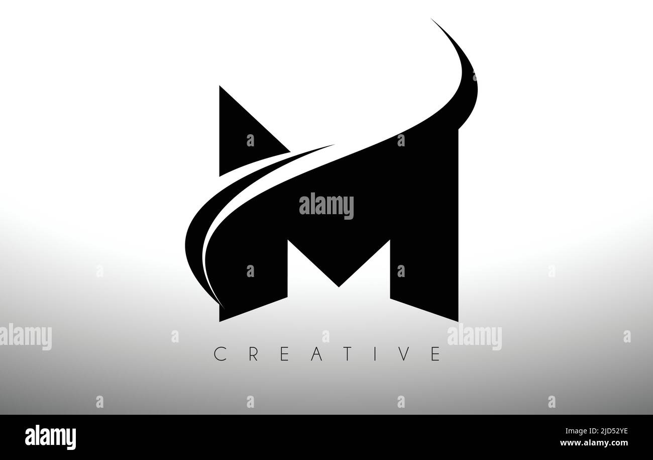 M Swoosh Letter Cut Logo Design with Black Swoosh and Creative Icon ...