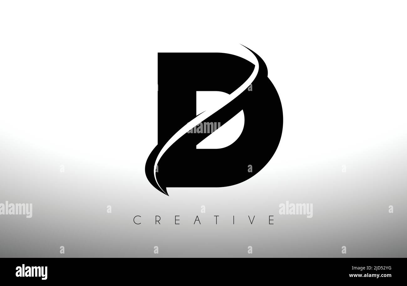 D Swoosh Letter Cut Logo Design with Black Swoosh and Creative Icon ...