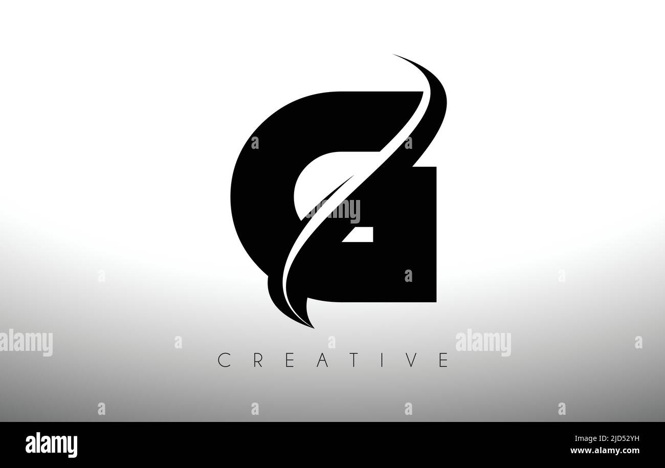 G Swoosh Letter Cut Logo Design with Black Swoosh and Creative Icon ...