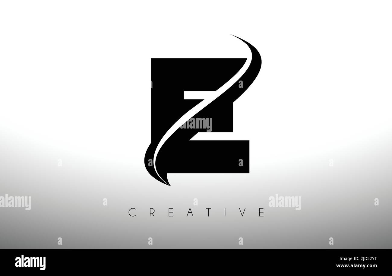 E Swoosh Letter Cut Logo Design with Black Swoosh and Creative Icon ...