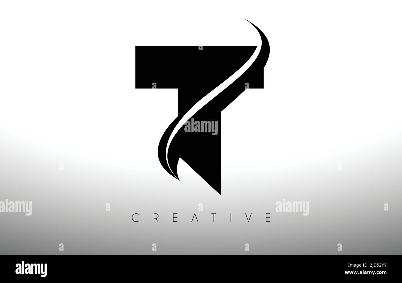 T Swoosh Letter Cut Logo Design with Black Swoosh and Creative Icon ...