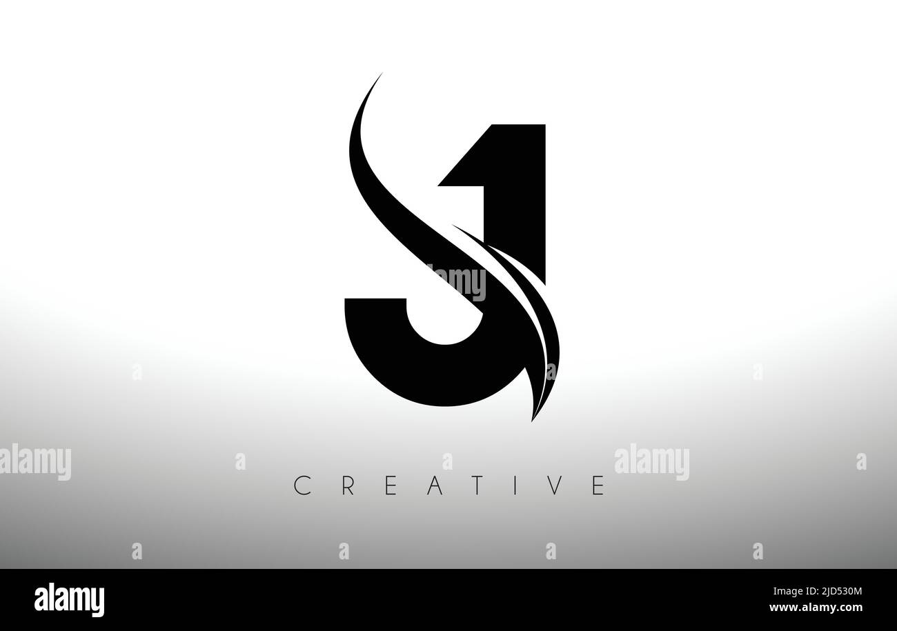 J Swoosh Letter Cut Logo Design with Black Swoosh and Creative Icon ...