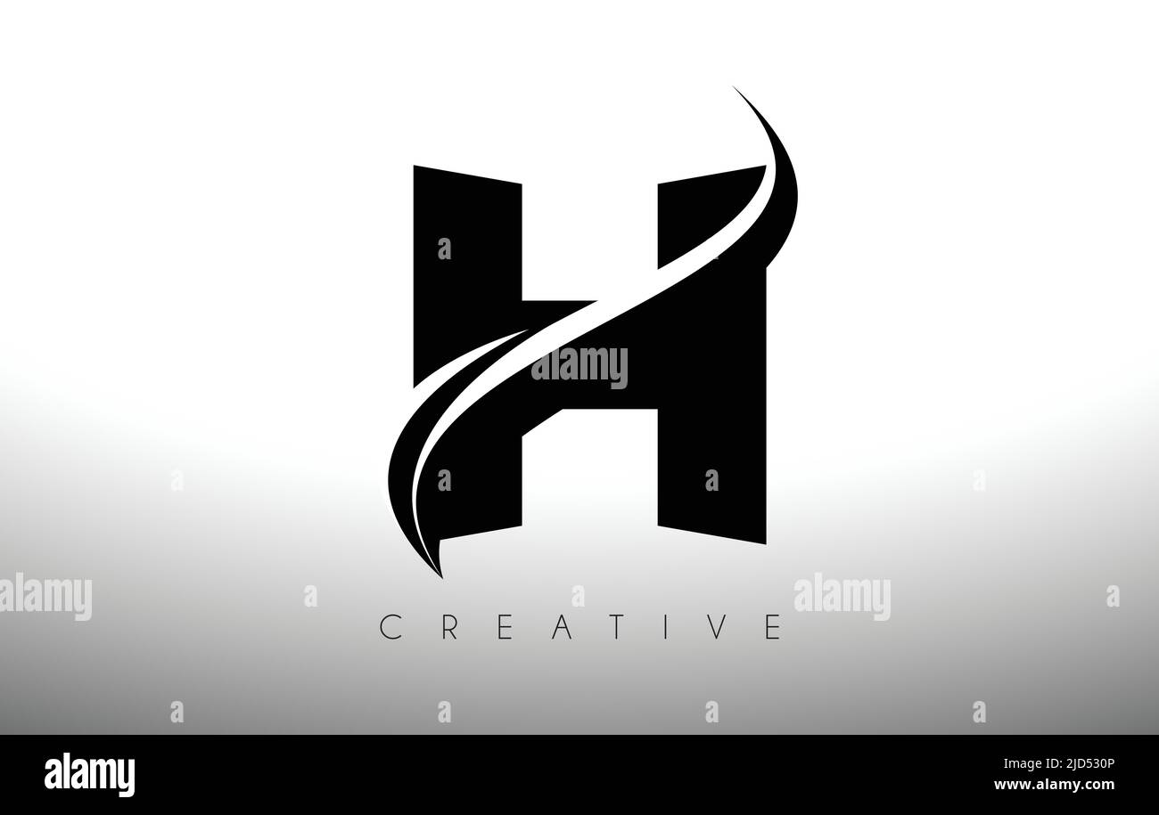 H Swoosh Letter Cut Logo Design with Black Swoosh and Creative Icon ...