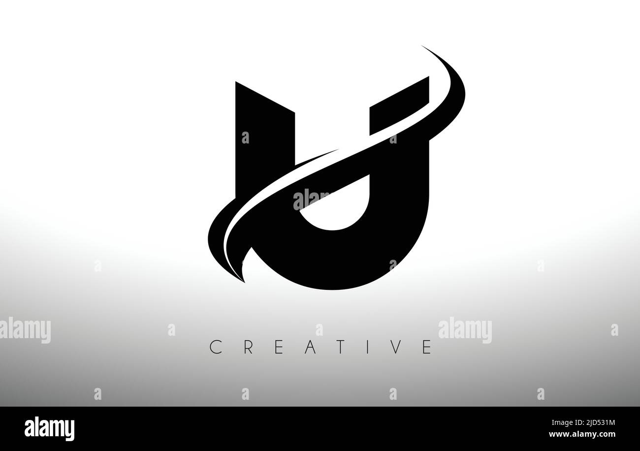 U Swoosh Letter Cut Logo Design with Black Swoosh and Creative Icon ...