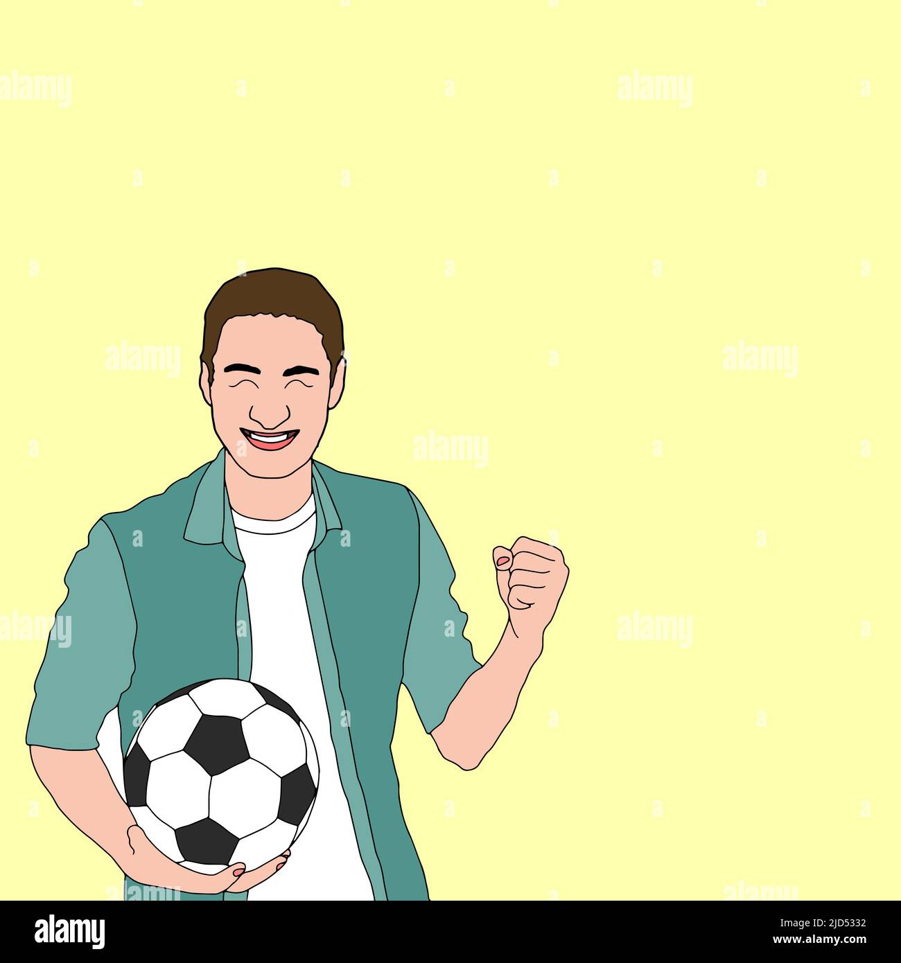 The evil asian soccer player threatens with his hand. Angry football player. Negative Emotions. Bad Days. Bad Mood Stressful men Stock Vector