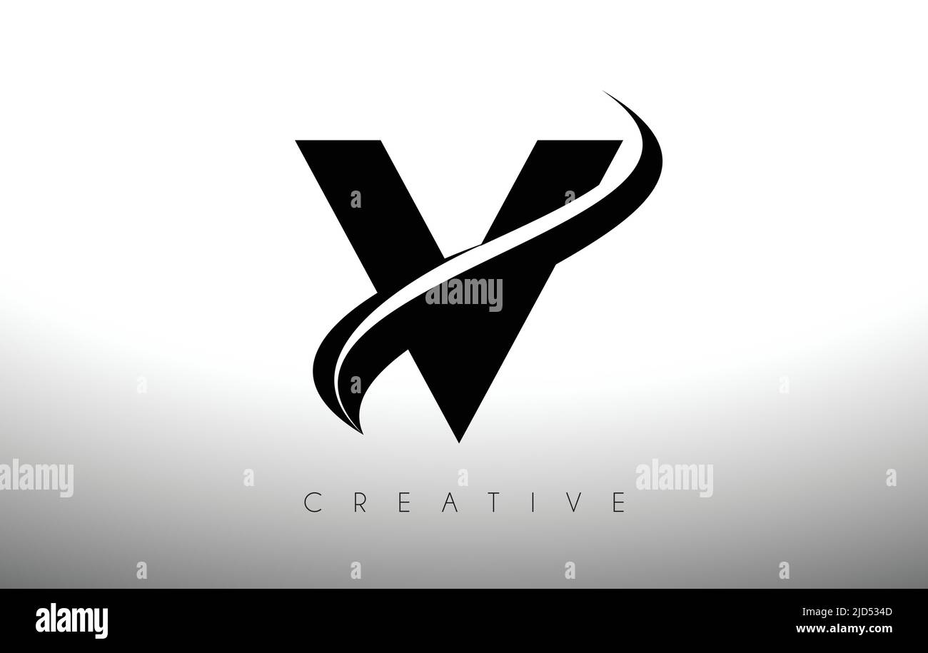 V Swoosh Letter Cut Logo Design with Black Swoosh and Creative Icon ...