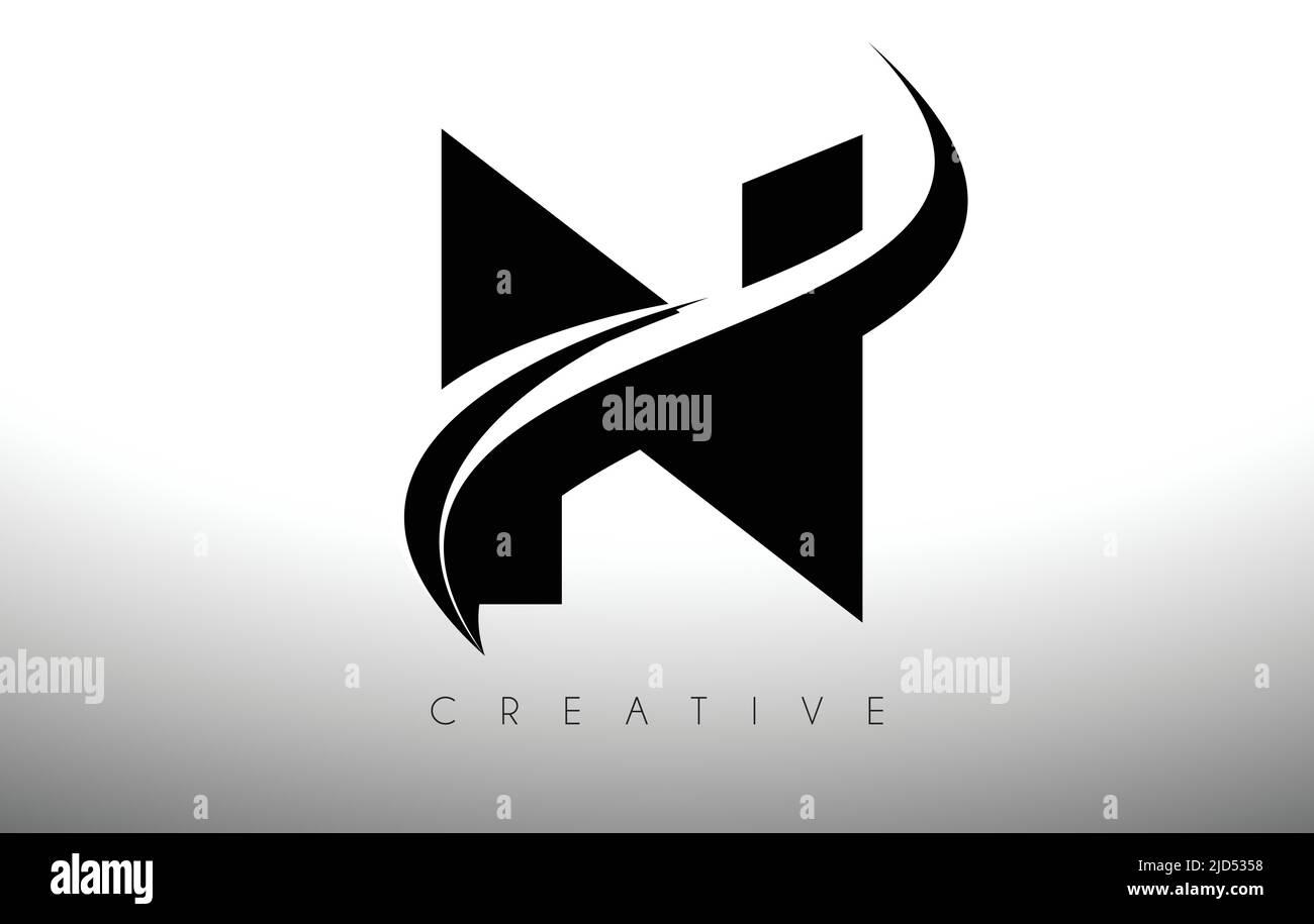 N Swoosh Letter Cut Logo Design with Black Swoosh and Creative Icon ...