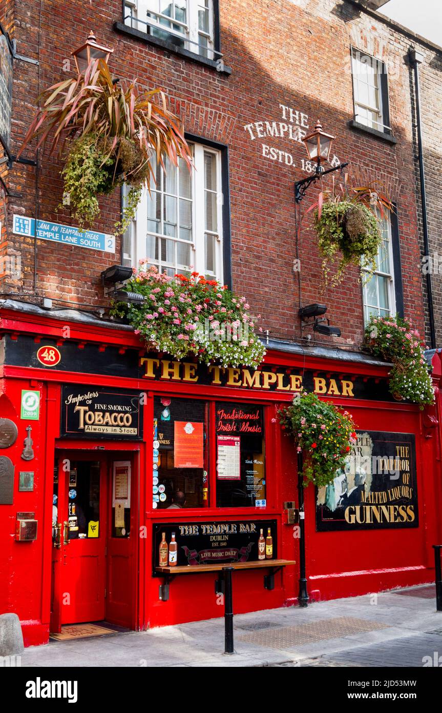 Famous Temple Bar Pub in Dublin is an traditional Irish pub on a cobblestone lane in Ireland's