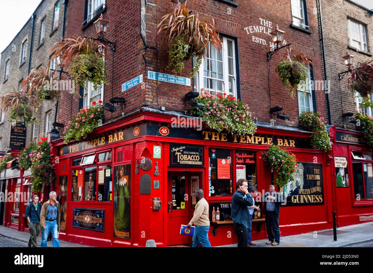 Famous Temple Bar Pub in Dublin is an traditional Irish pub on a cobblestone lane in Ireland's