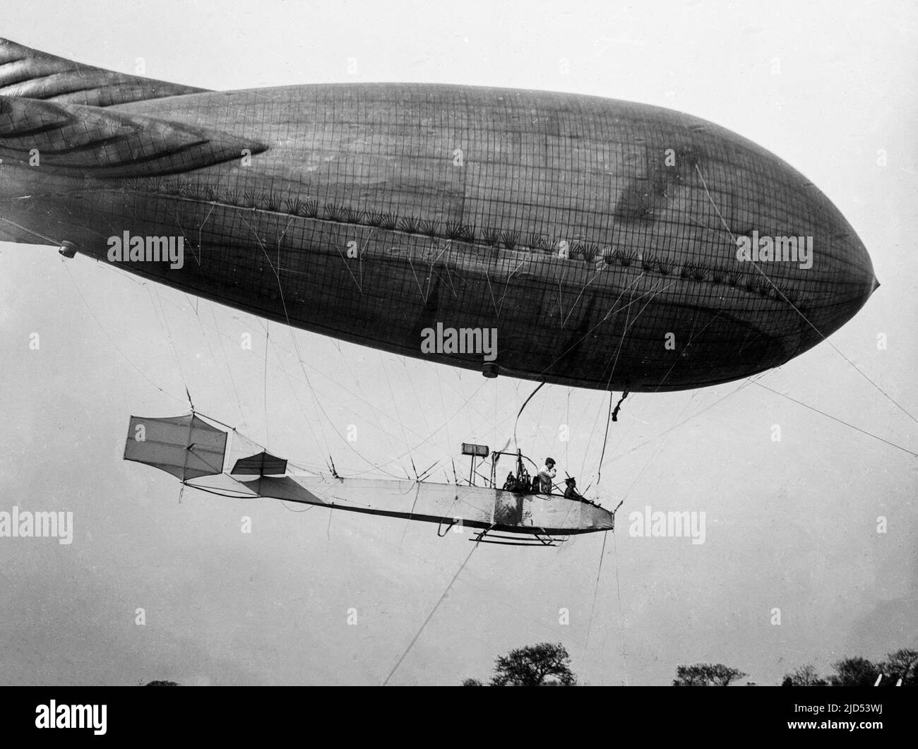 A British Army 'Baby' airship at Farnborough in 1909. Stock Photo
