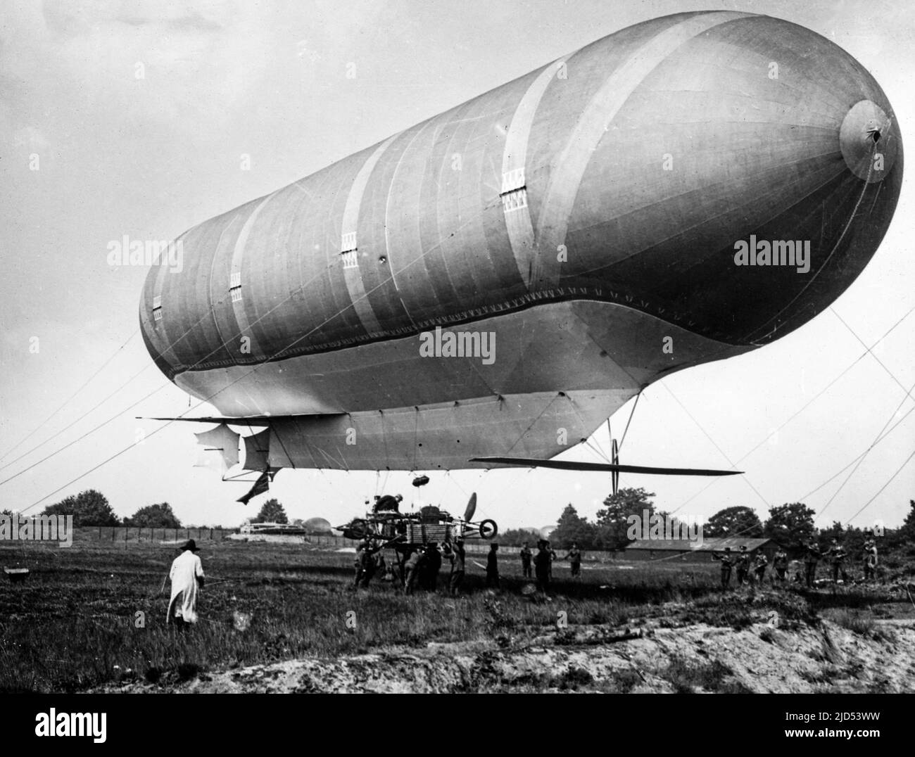 The British Army Dirigible Number 1 balloon known as Nulli Secundus. First flown at Farnborough in 1907, this photo was taken in 1908, and was scrapped later on that year. Stock Photo