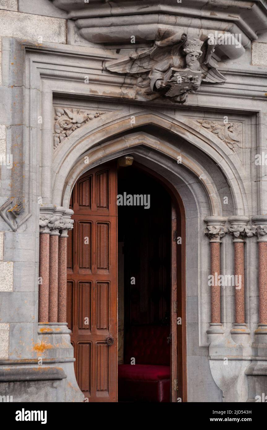 Romanesque entrance to Kylemore Castle at Kylemore Abbey in Connemara, Ireland. Stock Photo