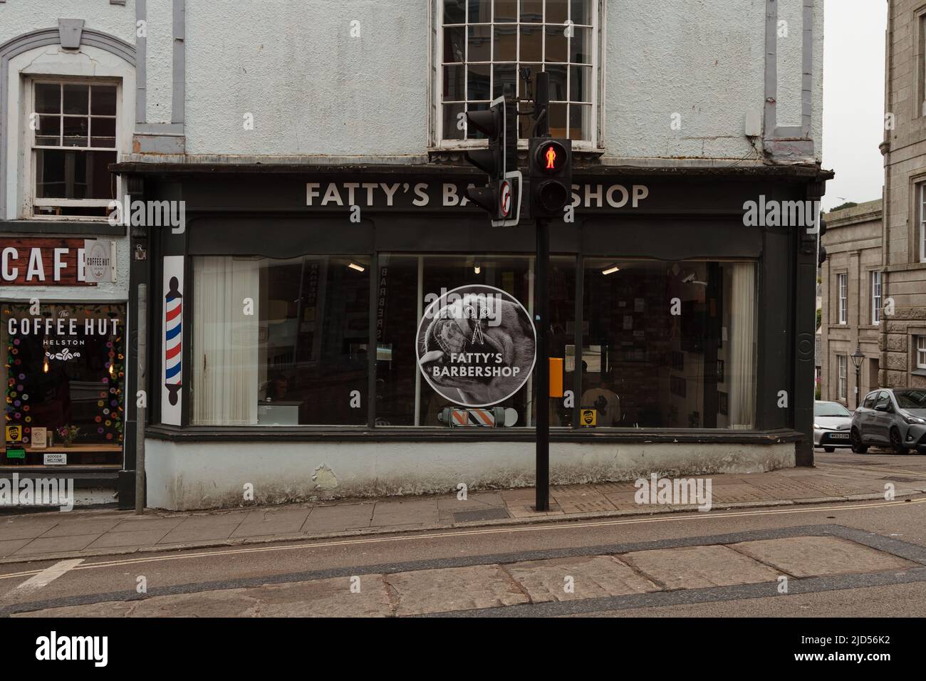 Retail outlets (Fatty's Barber Shop)in Coinagehall Street, Helston