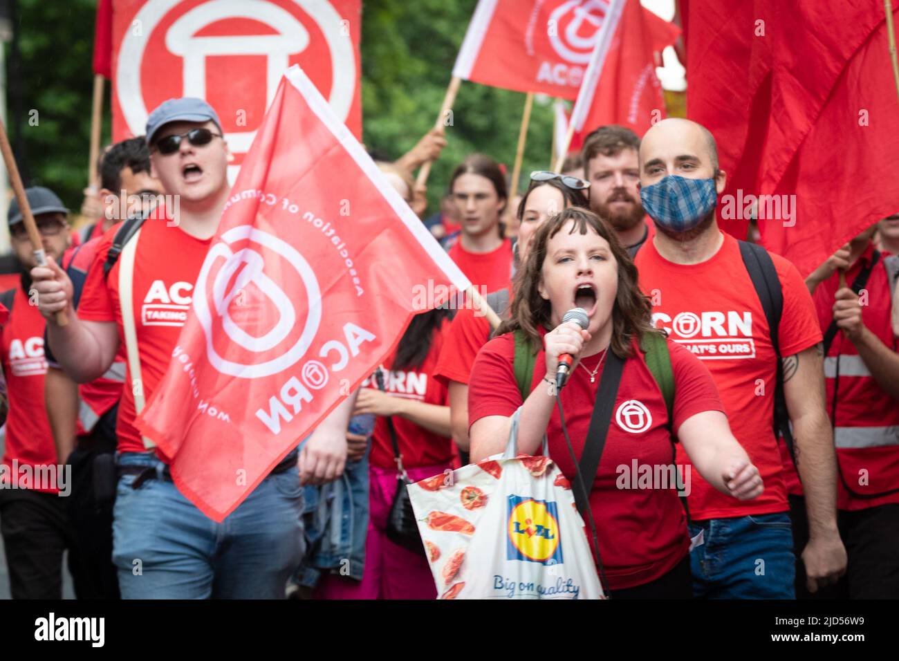 London, UK. 18th June, 2022. Protesters arrive at Parliament Square. Thousands of people take to the streets for a national demonstration. With inflation spiralling out of control the Trades Union Council organised the protest to raise awareness about the cost of living crisis. Credit: Andy Barton/Alamy Live News Stock Photo