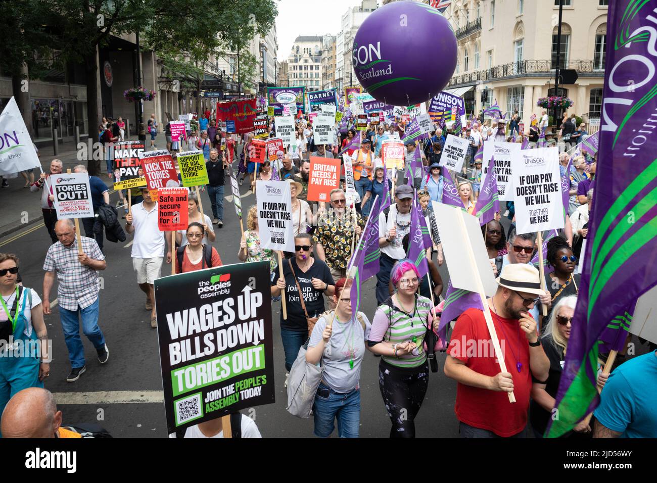 London, UK. 18th June, 2022. Thousands of people take to the streets for a national demonstration. With inflation spiralling out of control the Trades Union Council organised the protest to raise awareness about the cost of living crisis. Credit: Andy Barton/Alamy Live News Stock Photo