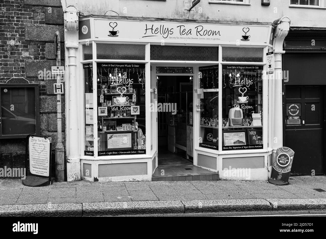 Retail outlets (Hellys Tea Room) in Meneage Street, Helston, Cornwall